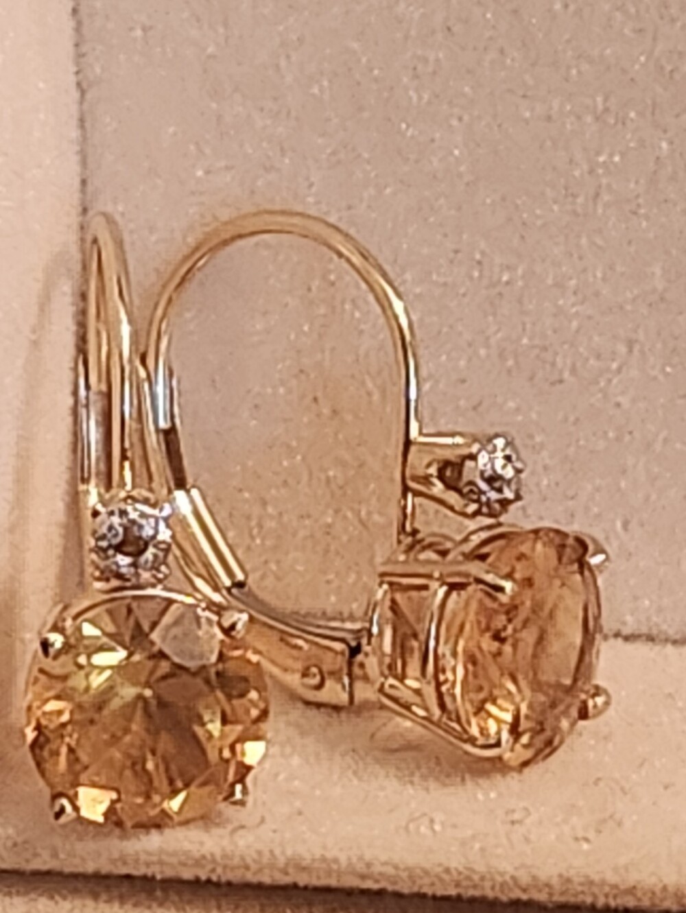 14kt Gold Leverback Earrings with Maderia Citrine + DIAMONDS - Picture 9 of 15